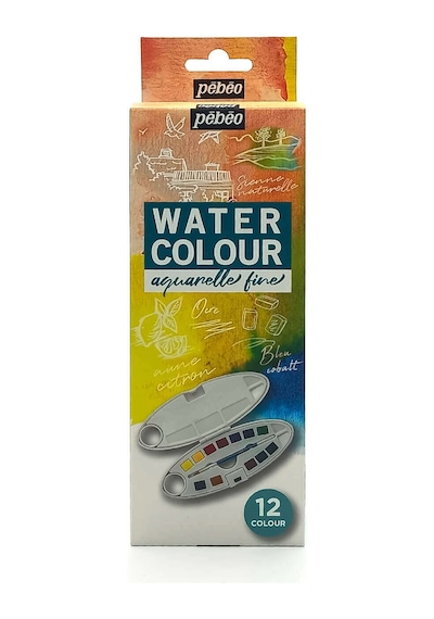 Pebeo Aquarelle Fine Yarım Tablet Suluboya Seti 12li Plastik Oval Kutu 300101 Standart