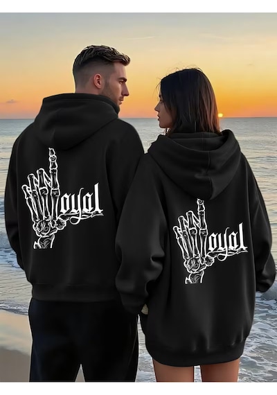 Nevermind Unisex Kapüşonlu Hoodie Kuru Kafa El Baskılı Oversize Sweatshir Siyah