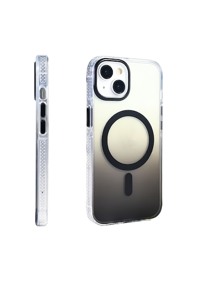 Apple Uyumlu iPhone 14 Kılıf Transparan Renk Geçişli M-safe Şarj Özellikli Toros Kapak Siyah