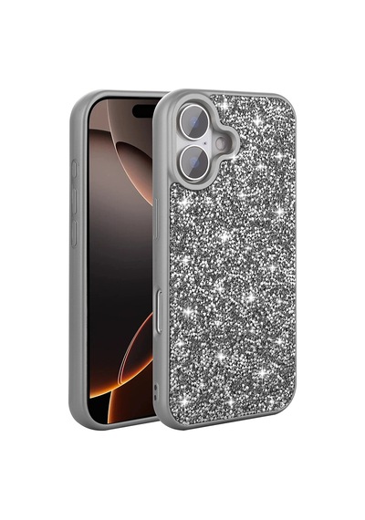 Zore İphone 16 Plus Kılıf Parlak Taşlı Tasarım Ogaa Pırlanta Kapak - Gri