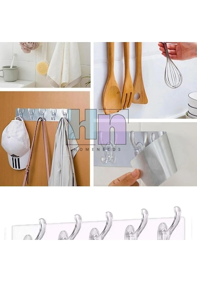 Şeffaf Duvar Askısı - 6'li İz Bırakmayan Güçlü Yapışkanlı Banyo V
