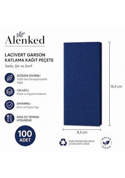 Mavi Peçete 33 X 33 Garson Katlama 100 Adet