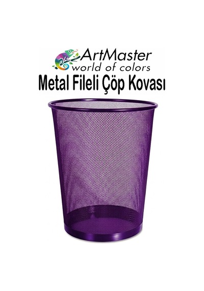 Mor Çöp Kovası Paslanmaz Çelik Fileli 1 Adet Ofis Büro Okul Çöp Kovası Metal Delikli Kolay Kullanım Mor