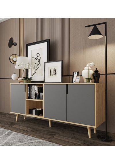 Latina Modern Konsol 3 Kapaklı 180 Cm Safir Meşe - Antrasit Safir - Antrasit