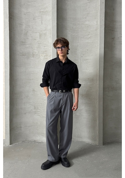 Erkek Oversize Pamuklu Poplin Gömlek Siyah