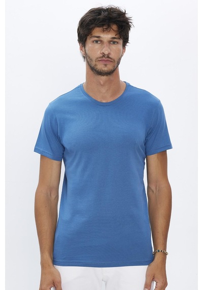 Tudors Erkek Slim Fit Dar Kesim Pamuk Yumuşak Dokulu Basic Mavi Bisiklet Yaka Tişört-31789-mavi Mavi