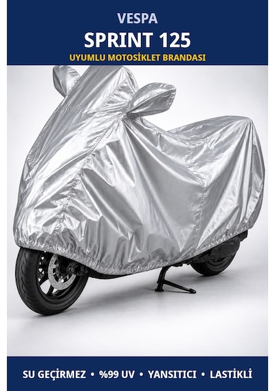 Vespa Sprint 125 Uyumlu Motosiklet Brandası - Su Geçirmez, %99 Uv Korumalı, Yansıtıcı, Lastikli