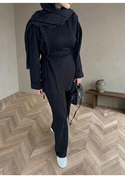 Unika Boutique Taşlı Yandan Bağlamalı Takım Lacivert