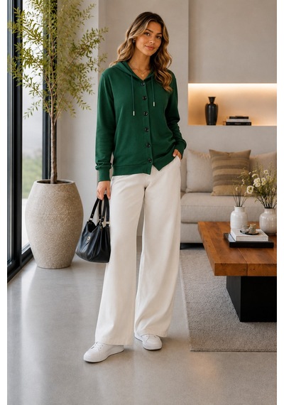 Unika Boutique Kadın Kapüşonlu Çilek Hırka Zümrüt