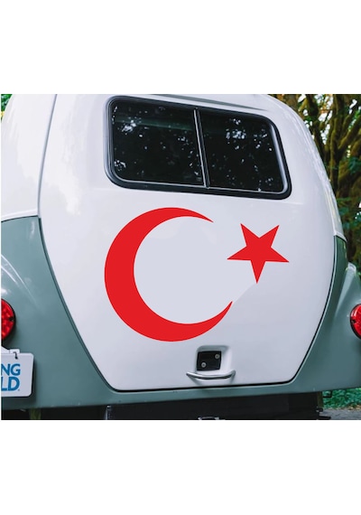 Türk Bayrağı Ay Yıldız Sticker - Araba Oto Motosiklet Karavan Sticker - 00323 25x18 Cm