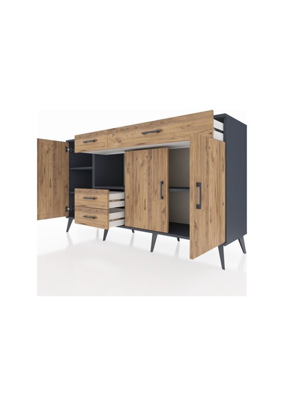 Kronos Konsol 4 Raflı 4 Çekmeceli 3 Kapaklı 176x59x99 Antrasit-ça Antrasit-çam