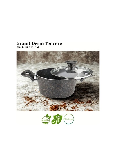 10 Parça Granit Set Cam Kapak - Siyah Siyah
