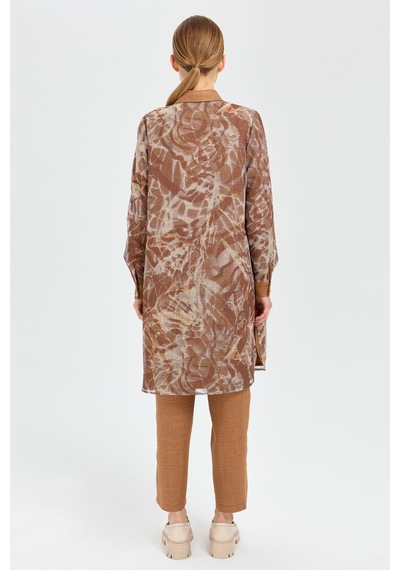 Esswaap Desenli File Kumaş Tunik Pantolon Takım Camel Kahverengi
