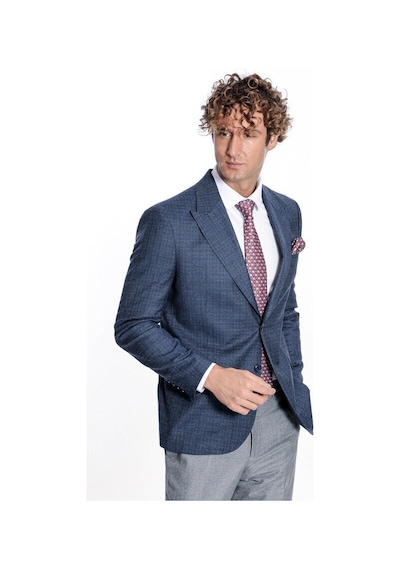 Wessi Desenli Slim Fit Lacivert Erkek Ceket 001