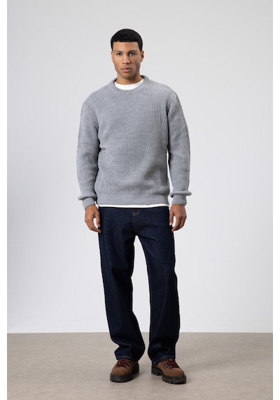 Vamos Bisiklet Yaka Oversize Triko Kazak V60-10 Gri Melanj