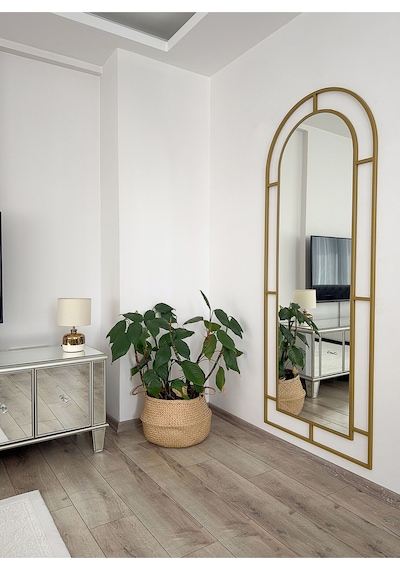 Effe Gold Metal Çerçeveli 180x70 Cm Pencere Model Oval Ayaklı Boy Aynası