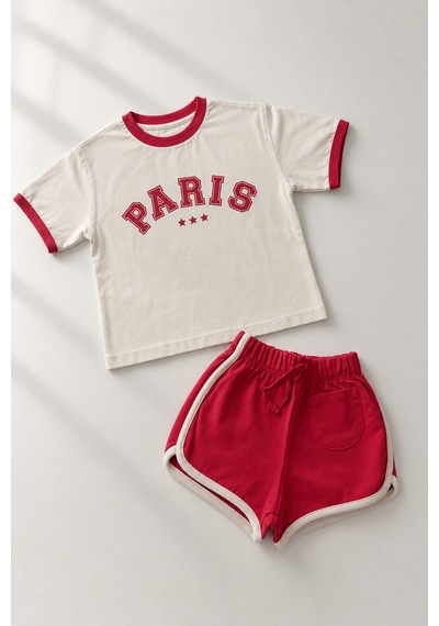 La Ciel Paris Laciel Paris Kız Çocuk Paris Baskılı Kırık Beyaz Oversize Tişört Kırmızı Şort 2'li Takım Bej La Ciel Paris Laciel Paris Kız Çocuk Paris Baskılı Kırık Beyaz Oversize Tişört Kırmızı Şort 2'li Takım Bej