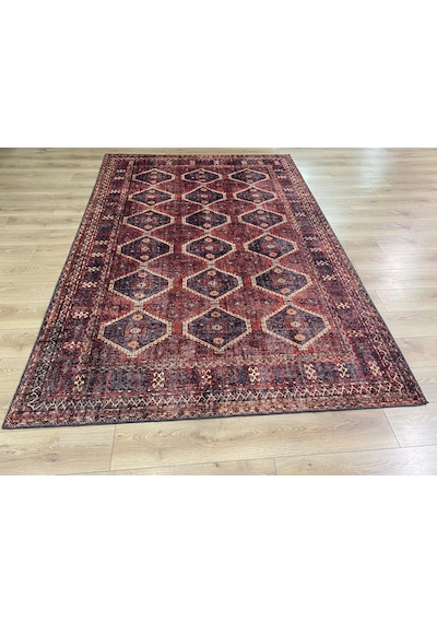 Çam Halı Anatolia 32-058 Etnik Afgan Halısı Desenli Dokuma Tabanlı Yıkanabilir Şönil Salon Ve Oda Halısı Bordo - Kırmızı