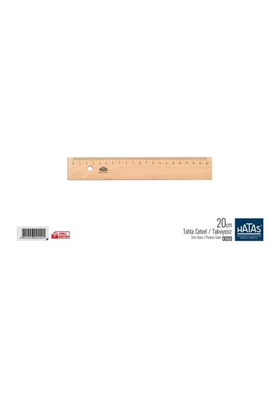 Hatas 20 Cm Tahta Cetvel / Takviyesiz Çok Renkli