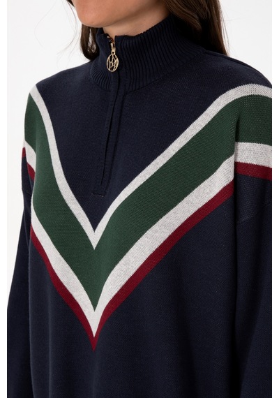 U.S. Polo Assn. Kadın Lacivert V Yaka Fermuarlı Kazak 50309614-VR033