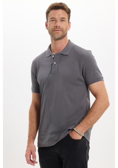 Tudors Erkek Slim Fit Dar Kesim Premium Seri %100 Pamuk Yumuşak Dokulu Merserize Gri Polo Yaka Tişört-50924