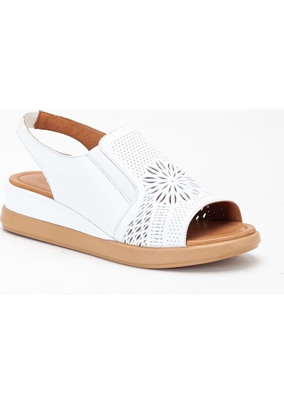 Analin Shoes Kadın Hakiki Deri Lastikli Sandalet Beyaz