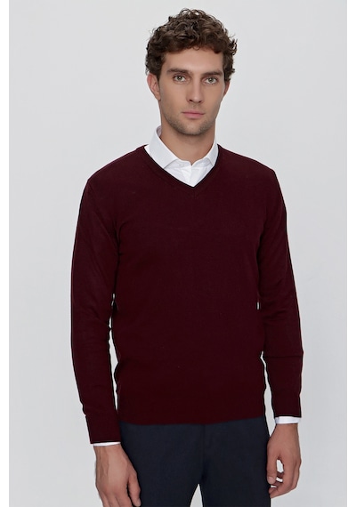 Morven Basic Dinamik Fit Rahat Kesim V Yaka Triko Kazak 99kc017004752 Koyu Bordo
