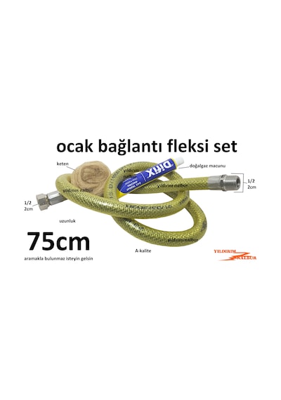 Doğalgaz Ocak Fleksi 75 Cm Gaz Hortumu Yarım Parmak