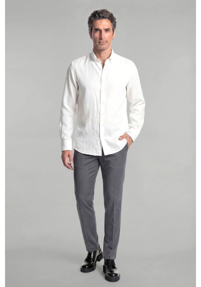 Bisse Regular Fit Paşa Yaka Cepsiz Sedef Düğmeli Beyaz Erkek Gömlek Gmktn250011 D01 Beyaz