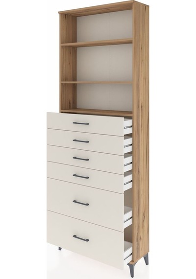Arges Dolap 3 Raflı 6 Çekmeceli 88x30x243 Çam-aytaşı Çam