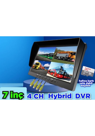 7 İnç Hybrid Dvr Monitör 4 Kanal 256 Gb 12-24 Volt