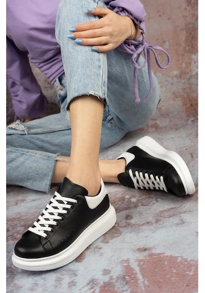 Erceka Günlük Sneaker Kadın Spor Ayakkabı Bağcıklı Beyaz-siyah-mavi-gümüş-gold-sarı Beyaz - Siyah