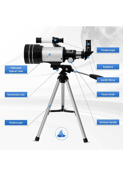 Profesyonel Astronomik Teleskop 70mm Lensli Tripodlu Uzay Gözlem Dürbünü Ay Gözlem Teleskobu