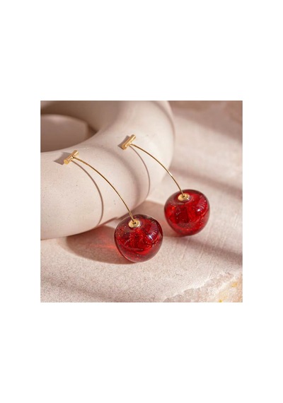 Simli Kiraz Küpe Gold İnce Kancalı Bordo Sallantılı Parlak Kadın Küpe Kırmızı - 886843901 Kırmızı - 886843901 Kırmızı