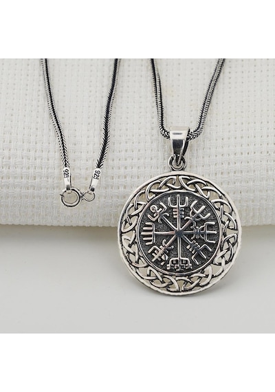 Takılingo 925 Ayar Gümüş Viking Pusulası Vegvisir Model Erkek Kolye Gümüş