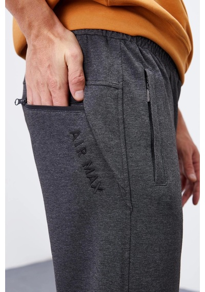 Tommy Life Antrasit Melanj Fermuar Cepli Dar Kalıp Jogger Erkek Eşofman Alt - 84343 Antrasit
