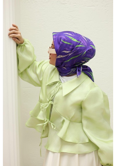Silk Home Mor Yeşil Desenli Tivil İpek Eşarp 11432-20 Çok Renkli