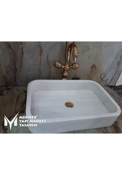 Grili Beyaz Mermer Oval Köşe Dikdörtgen Lavabo