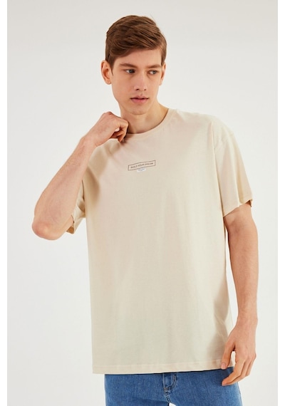 Leo Erkek Oversize Tshirt %100 Pamuk Bisiklet Yaka Baskı Detaylı Basic Tişört Mtlce83 Taş