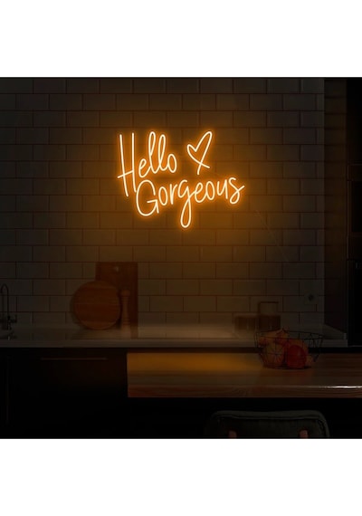 Hello Gorgeous Yazılı Ve Şekilli Neon Tabela Turuncu