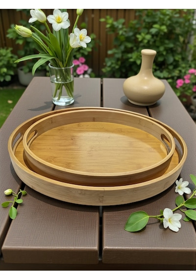 Mybru Oval Bambu Tepsi 2'li Set Ahşap