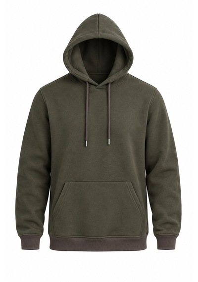 Coal City Erkek Haki 3 İplik Şardonlu Oversize Kapüşonlu Sweatshirt Yumuşak Dokulu