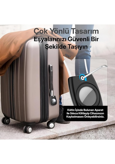 Airtag İçin Darbeye Karşı Dayanıklı Ve Kaybolmaya Karşı Güvenli Metal Halat İle Asılabilir Kılıf Beyaz