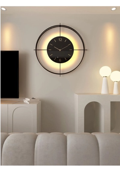 MetaQuartz Aksesuar (XXL-65*65 cm)Siyah DELUXE Siyah Göbek -LEDLİ Modern Saat