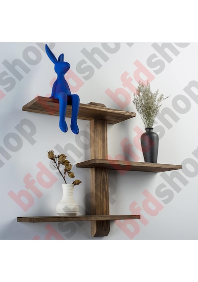 Bfdshop Dekoratif Modüler 3lü Masif Duvar Rafı Ceviz