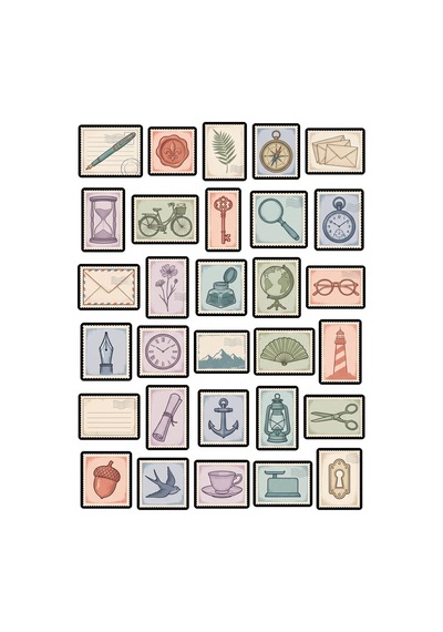 30 Adet Vintage Nostaljik Pul Sticker Seti - Ajanda Defter Scrapbook İçin Çok Renkli