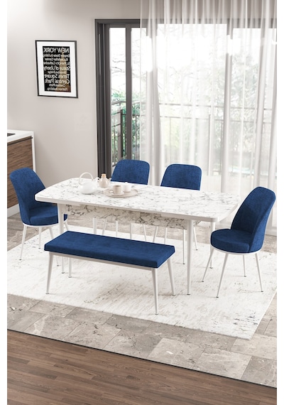 Canisa Concept Zen Serisi 80x132 Mdf Açılabilir Beyaz Mermer Desen Masa Takımı 4 Lacivert Sandalye Ve 1 Bench Masa Beyaz Mermer Sandalye Ve Bench Lacivert Canisa Concept Zen Serisi 80x132 Mdf Açılabilir Beyaz Mermer Desen Masa Takımı 4 Lacivert Sandalye Ve 1 Bench Masa Beyaz Mermer Sandalye Ve Bench Lacivert