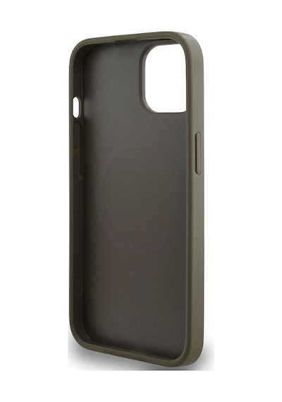 Apple Uyumlu iPhone 15 Kılıf Dkny Lisanslı M-safe Şarj Özellikli 3d Yazılı Grid Pattern Kapak Kahverengi