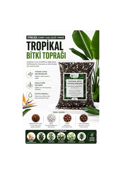 Straliçe Cennet Kuşu Toprağı 5 L Ficus, Schefflera, Aglaonema, Dieffenbachia, Dracaena Ve Büyük Yapraklı Tropikal Bitkiler İçin Premium Hazır Toprak Karışımı Diğer