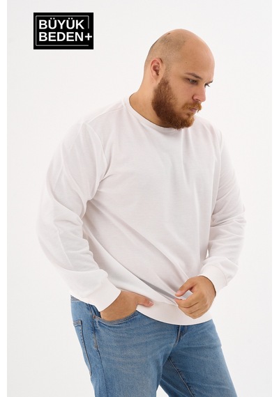 Superlife Erkek Büyük Beden Bisiklet Yaka İnce Sweatshirt Regular Fit %64 Pamuklu Spr26bsw956 Ekru